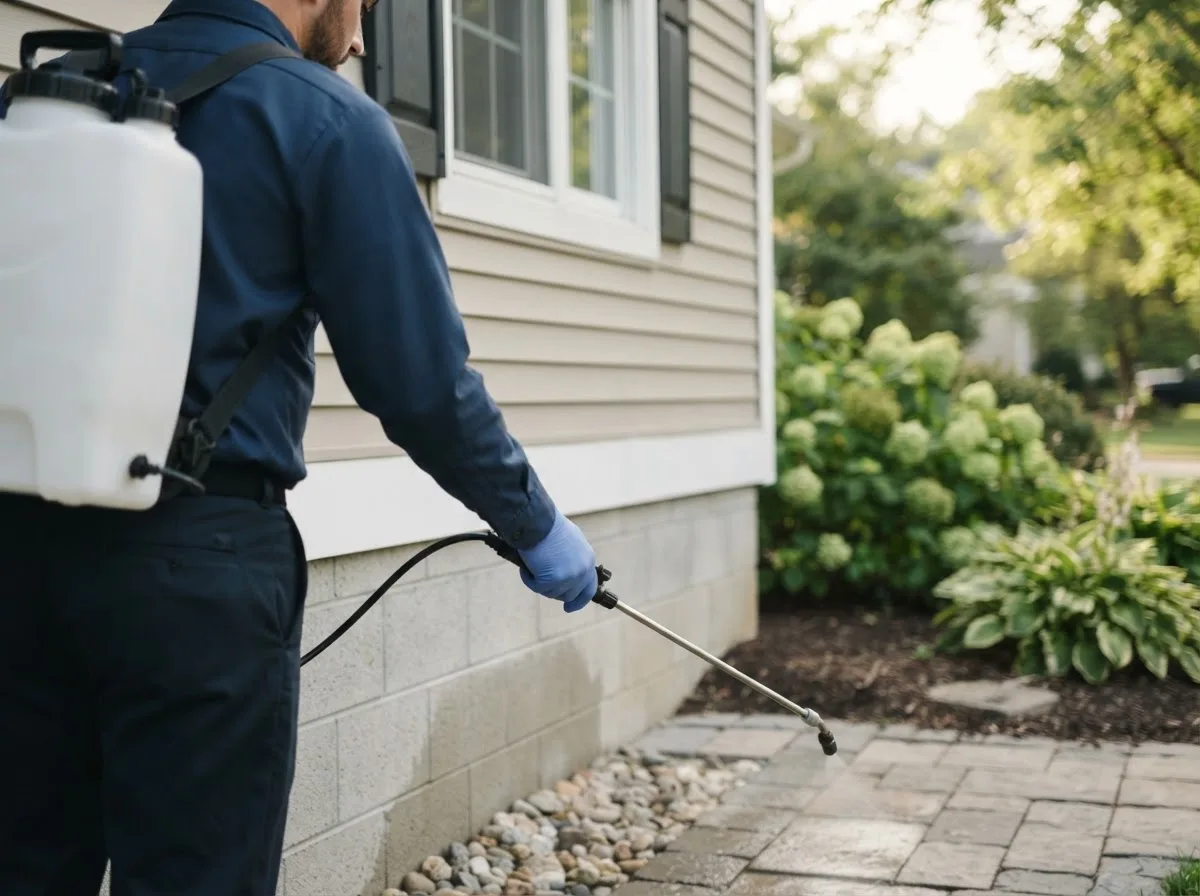 Pest control technician inspecting a home in Fowler, CA